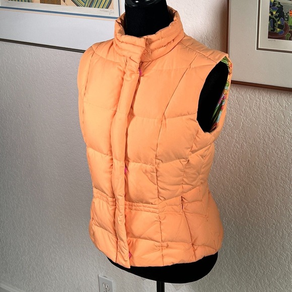 LILY PULITZER Orange Puffer Down Vest Size S Inner Lined Floral NWOT MSRP $155 - Picture 2 of 11